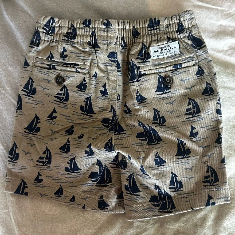 Janie and Jack Beige and Navy Sailboat Shorts